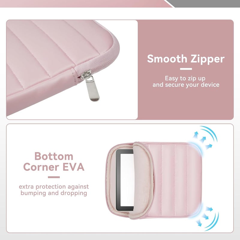 Clezolraa 6-7 Inch Puffy Sleeve Case for 7" Kindle Paperwhite 12th Gen/Colorsoft 2024, 6.8" Kindle Paperwhite 11th Gen, 6" Kindle 11th Gen 2024/2022, Oasis, Protective Pouch Bag, Rose Gold - Image 5
